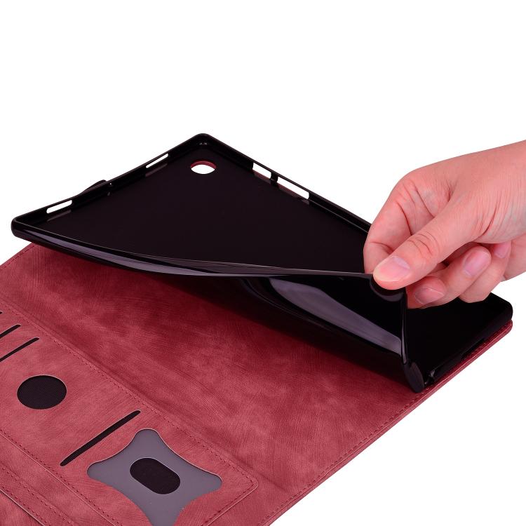 For Samsung Galaxy Tab S10 FE+ Cartoon Sakura Cat Embossed Leather Tablet Case(Red) by bashfashion