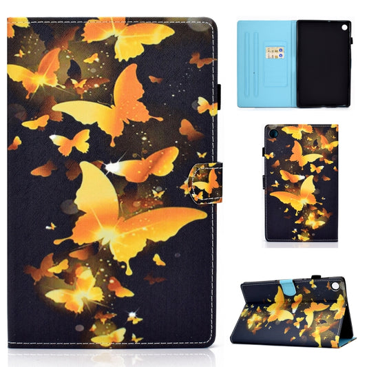 For Samsung Galaxy Tab A11+ / A9+ Colored Drawing Stitching Horizontal Flip Tablet Leather Case(Golden Butterfly) by bashfashion