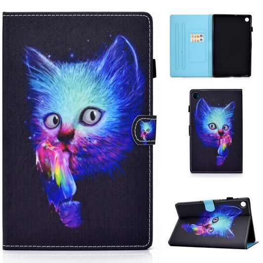 For Samsung Galaxy Tab A11 / A9 Colored Drawing Stitching Horizontal Flip Tablet Leather Case(Super Cat) by bashfashion