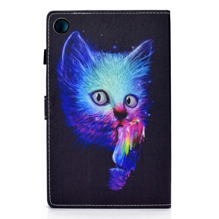For Samsung Galaxy Tab A11 / A9 Colored Drawing Stitching Horizontal Flip Tablet Leather Case(Super Cat) by bashfashion