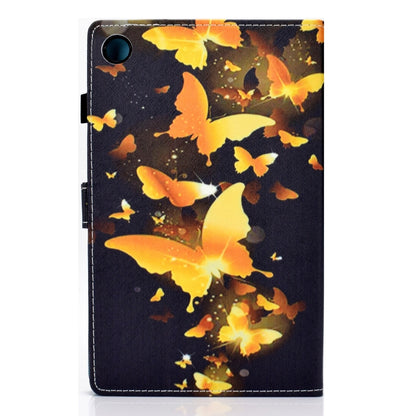 For Samsung Galaxy Tab A11 / A9 Colored Drawing Stitching Horizontal Flip Tablet Leather Case(Golden Butterfly) by bashfashion