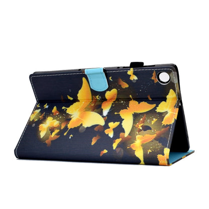 For Samsung Galaxy Tab A11 / A9 Colored Drawing Stitching Horizontal Flip Tablet Leather Case(Golden Butterfly) by bashfashion