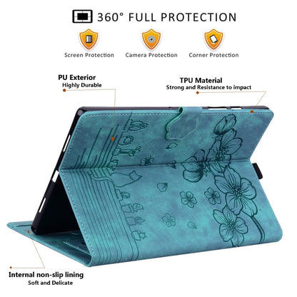 For Lenovo Xiaoxin Pad Pro 12.7 2025 Cartoon Sakura Cat Embossed Leather Tablet Case(Green) by bashfashion