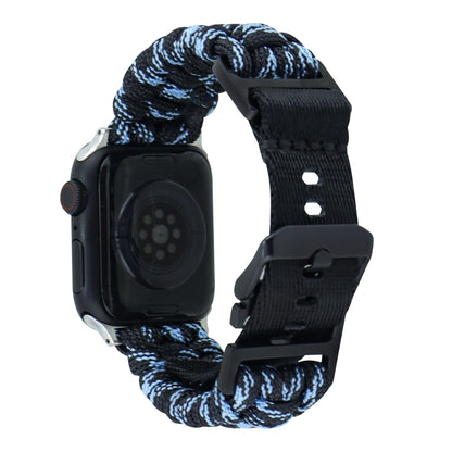 For Apple Watch SE 2023 44mm Paracord Plain Braided Webbing Buckle Watch Band(Black Blue) by bashfashion