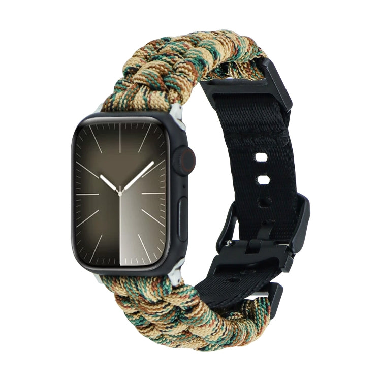 For Apple Watch SE 2023 44mm Paracord Plain Braided Webbing Buckle Watch Band(Army Green Camouflage) by bashfashion