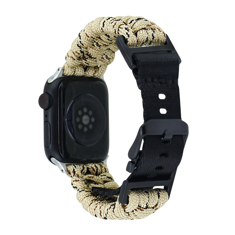 For Apple Watch SE 2023 40mm Paracord Plain Braided Webbing Buckle Watch Band(Khaki Camouflage) by bashfashion