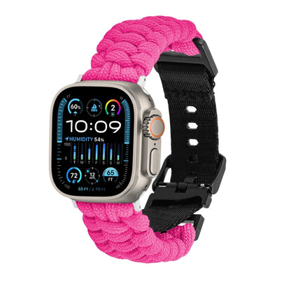 For Apple Watch Ultra 2 49mm Paracord Plain Braided Webbing Buckle Watch Band(Rose Red) by bashfashion