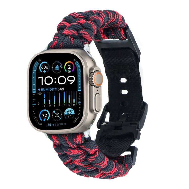 For Apple Watch Ultra 2 49mm Paracord Plain Braided Webbing Buckle Watch Band(Black Red) by bashfashion