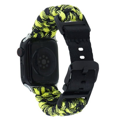 For Apple Watch Ultra 2 49mm Paracord Plain Braided Webbing Buckle Watch Band(Black Yellow) by bashfashion