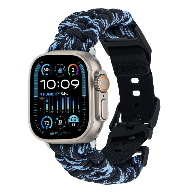 For Apple Watch Ultra 2 49mm Paracord Plain Braided Webbing Buckle Watch Band(Black Blue) by bashfashion