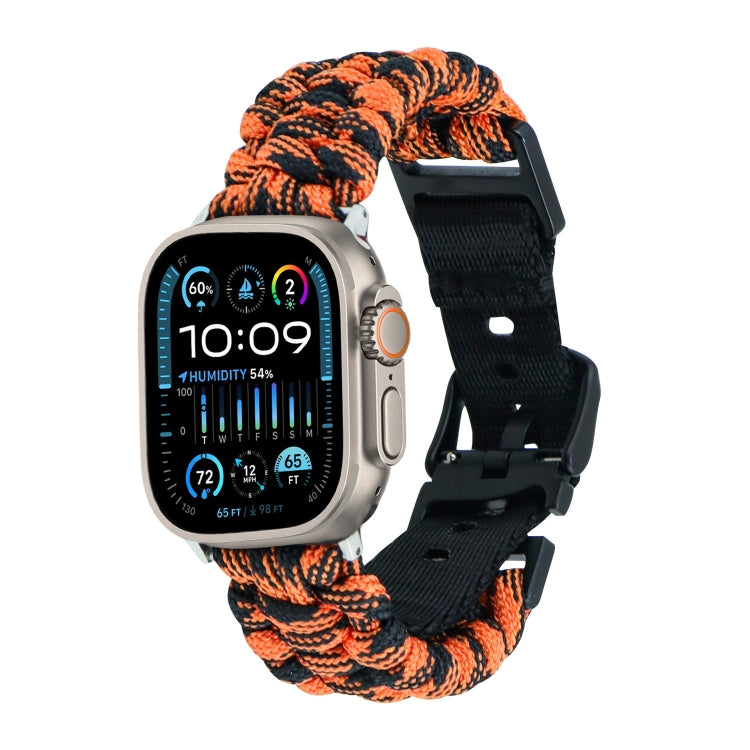 For Apple Watch Ultra 2 49mm Paracord Plain Braided Webbing Buckle Watch Band(Black Orange) by bashfashion