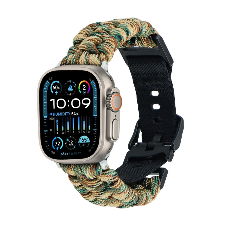 For Apple Watch Ultra 2 49mm Paracord Plain Braided Webbing Buckle Watch Band(Army Green Camouflage) by bashfashion