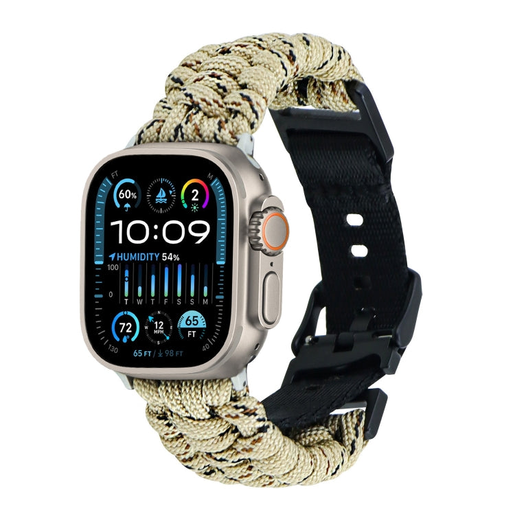 For Apple Watch Ultra 2 49mm Paracord Plain Braided Webbing Buckle Watch Band(Khaki Camouflage) by bashfashion