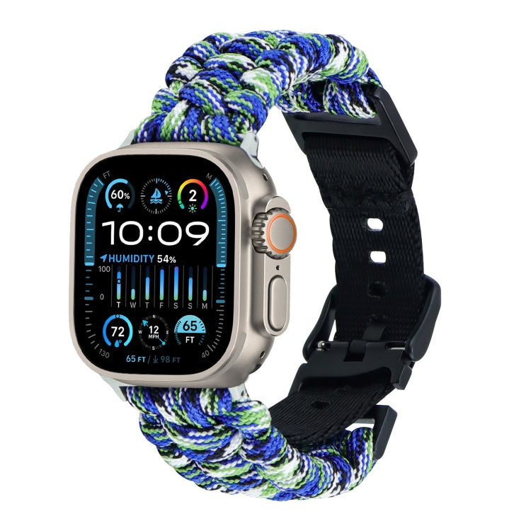 For Apple Watch Ultra 2 49mm Paracord Plain Braided Webbing Buckle Watch Band(Blue Green) by bashfashion