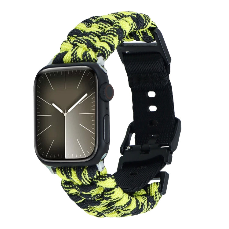 For Apple Watch Series 9 45mm Paracord Plain Braided Webbing Buckle Watch Band(Black Yellow) by bashfashion