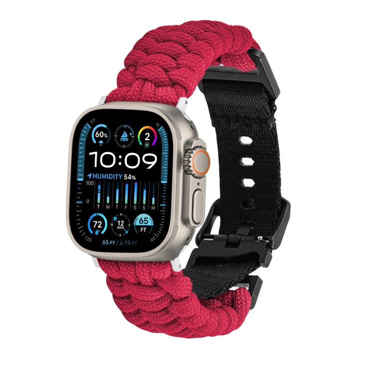 For Apple Watch Ultra 49mm Paracord Plain Braided Webbing Buckle Watch Band(Red) by bashfashion