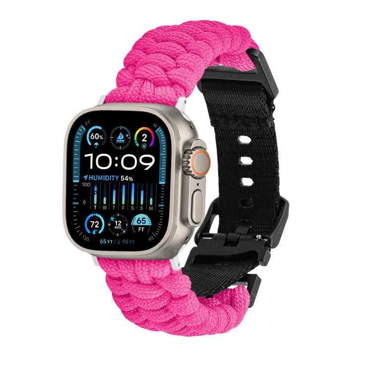 For Apple Watch Ultra 49mm Paracord Plain Braided Webbing Buckle Watch Band(Rose Red) by bashfashion