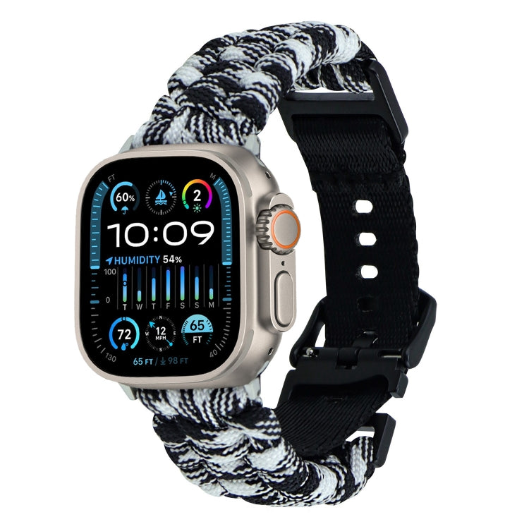 For Apple Watch Ultra 49mm Paracord Plain Braided Webbing Buckle Watch Band(Black White) by bashfashion