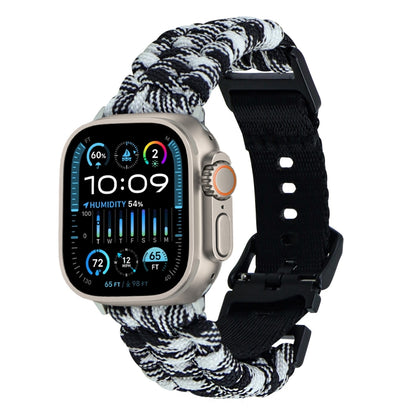 For Apple Watch Ultra 49mm Paracord Plain Braided Webbing Buckle Watch Band(Black White) by bashfashion