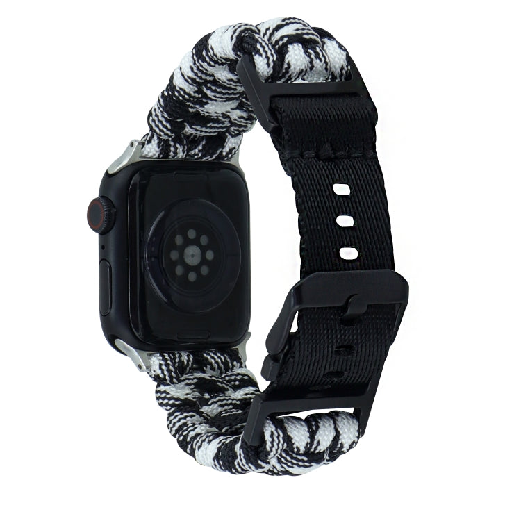 For Apple Watch Ultra 49mm Paracord Plain Braided Webbing Buckle Watch Band(Black White) by bashfashion