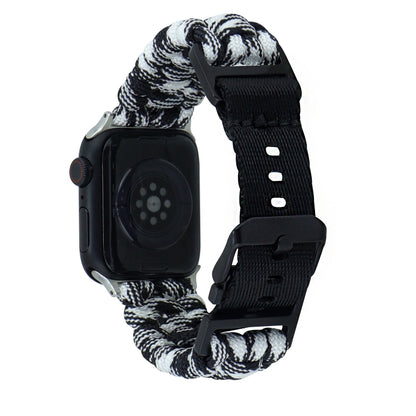 For Apple Watch Ultra 49mm Paracord Plain Braided Webbing Buckle Watch Band(Black White) by bashfashion
