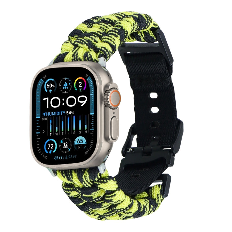 For Apple Watch Ultra 49mm Paracord Plain Braided Webbing Buckle Watch Band(Black Yellow) by bashfashion