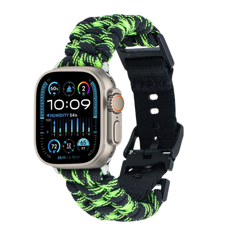 For Apple Watch Ultra 49mm Paracord Plain Braided Webbing Buckle Watch Band(Black Green) by bashfashion
