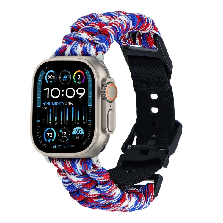 For Apple Watch Ultra 49mm Paracord Plain Braided Webbing Buckle Watch Band(Red White Blue) by bashfashion