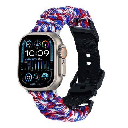 For Apple Watch Ultra 49mm Paracord Plain Braided Webbing Buckle Watch Band(Red White Blue) by bashfashion