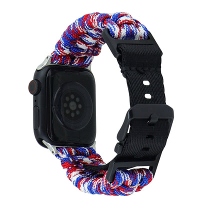 For Apple Watch Ultra 49mm Paracord Plain Braided Webbing Buckle Watch Band(Red White Blue) by bashfashion