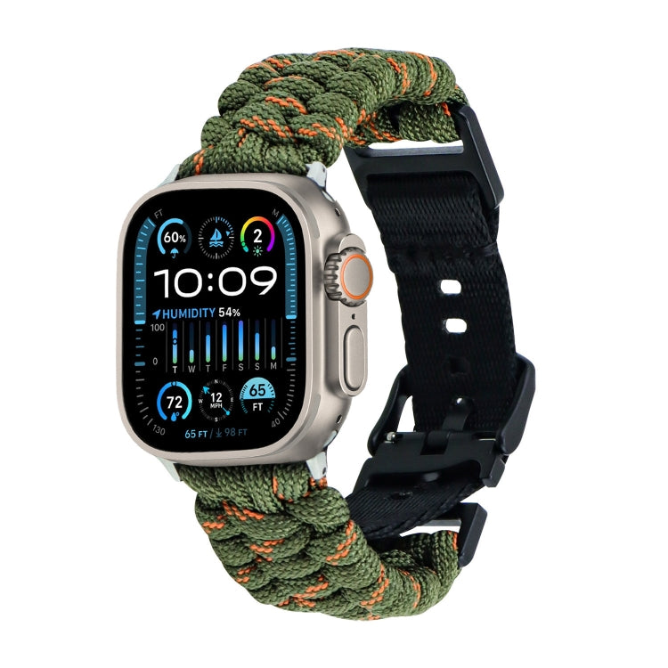 For Apple Watch Ultra 49mm Paracord Plain Braided Webbing Buckle Watch Band(Army Green Orange) by bashfashion