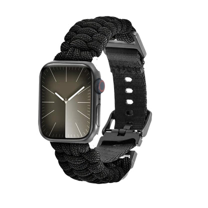 For Apple Watch Series 8 45mm Paracord Plain Braided Webbing Buckle Watch Band(Black) by bashfashion