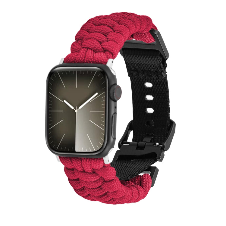 For Apple Watch Series 8 45mm Paracord Plain Braided Webbing Buckle Watch Band(Red) by bashfashion