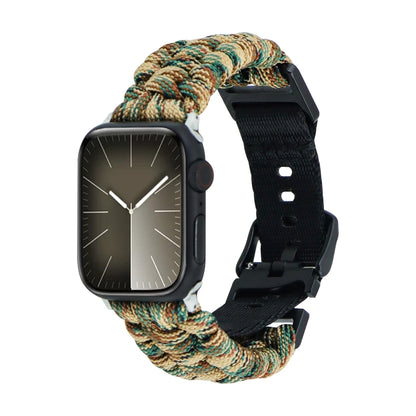 For Apple Watch Series 8 45mm Paracord Plain Braided Webbing Buckle Watch Band(Army Green Camouflage) by bashfashion
