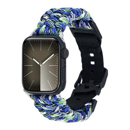 For Apple Watch SE 2022 40mm Paracord Plain Braided Webbing Buckle Watch Band(Blue Green) by bashfashion