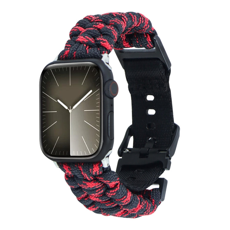 For Apple Watch SE 2022 44mm Paracord Plain Braided Webbing Buckle Watch Band(Black Red) by bashfashion