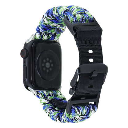 For Apple Watch SE 2022 44mm Paracord Plain Braided Webbing Buckle Watch Band(Blue Green) by bashfashion