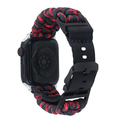 For Apple Watch Series 7 41mm Paracord Plain Braided Webbing Buckle Watch Band(Black Red) by bashfashion