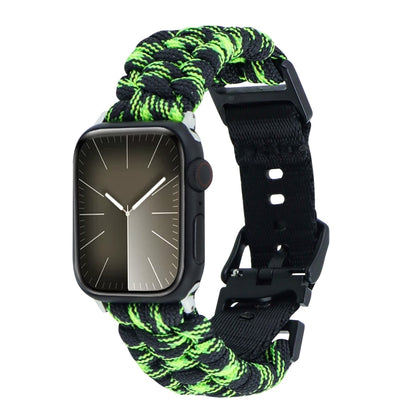 For Apple Watch Series 7 41mm Paracord Plain Braided Webbing Buckle Watch Band(Black Green) by bashfashion