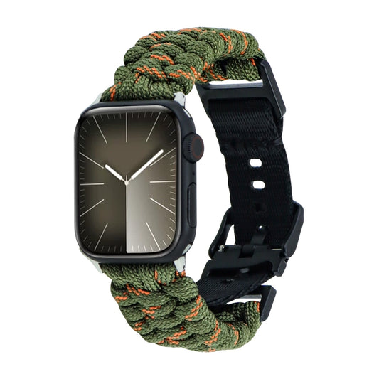 For Apple Watch Series 7 41mm Paracord Plain Braided Webbing Buckle Watch Band(Army Green Orange) by bashfashion