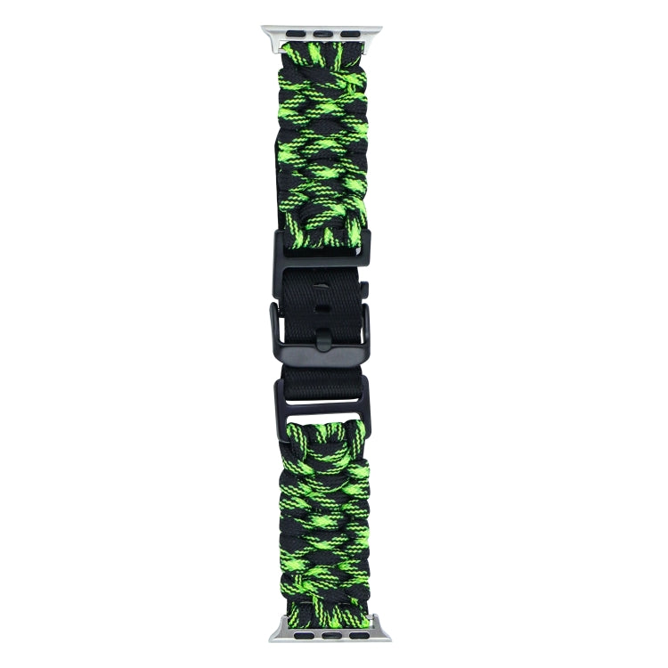 For Apple Watch Series 7 45mm Paracord Plain Braided Webbing Buckle Watch Band(Black Green) by bashfashion