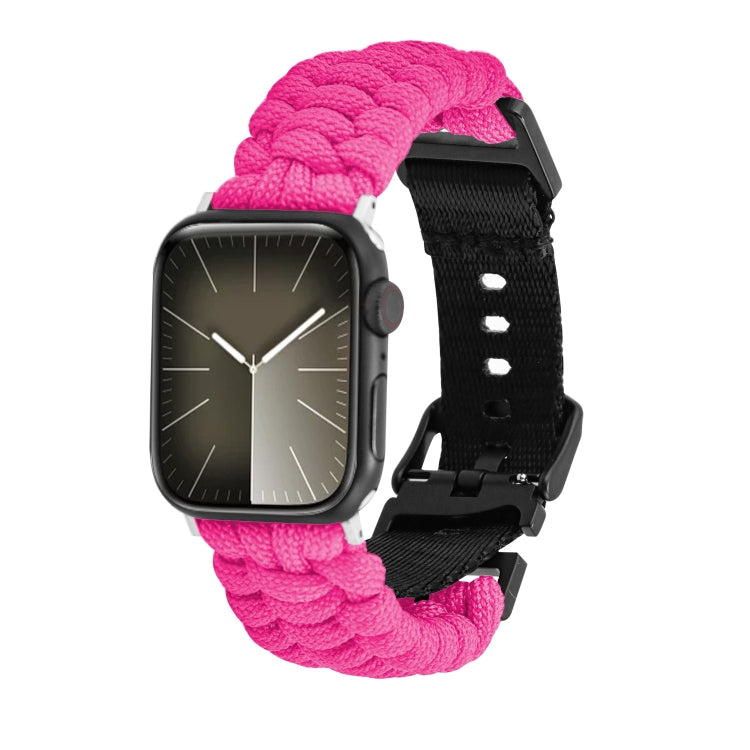 For Apple Watch SE 40mm Paracord Plain Braided Webbing Buckle Watch Band(Rose Red) by bashfashion