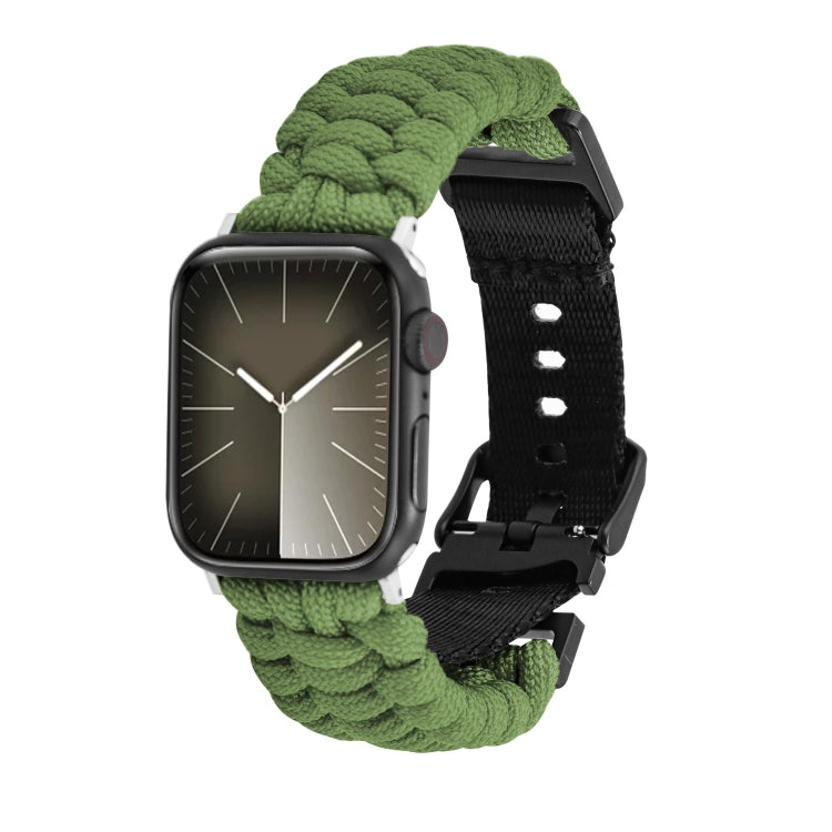 For Apple Watch SE 44mm Paracord Plain Braided Webbing Buckle Watch Band(Army Green) by bashfashion