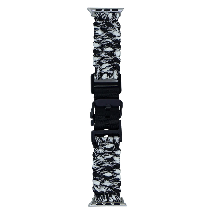 For Apple Watch SE 44mm Paracord Plain Braided Webbing Buckle Watch Band(Black White) by bashfashion