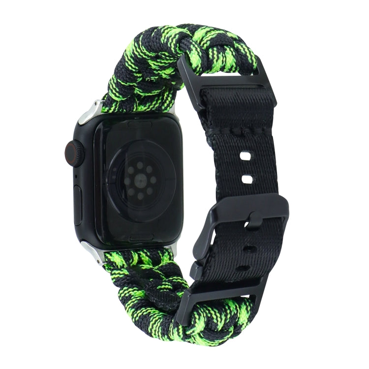 For Apple Watch SE 44mm Paracord Plain Braided Webbing Buckle Watch Band(Black Green) by bashfashion