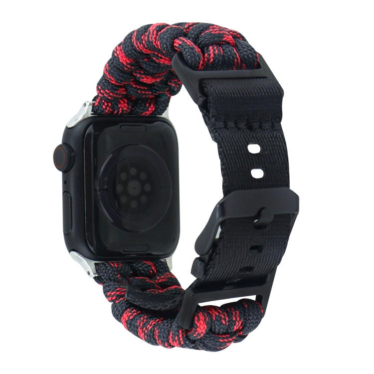 For Apple Watch Series 6 40mm Paracord Plain Braided Webbing Buckle Watch Band(Black Red) by bashfashion