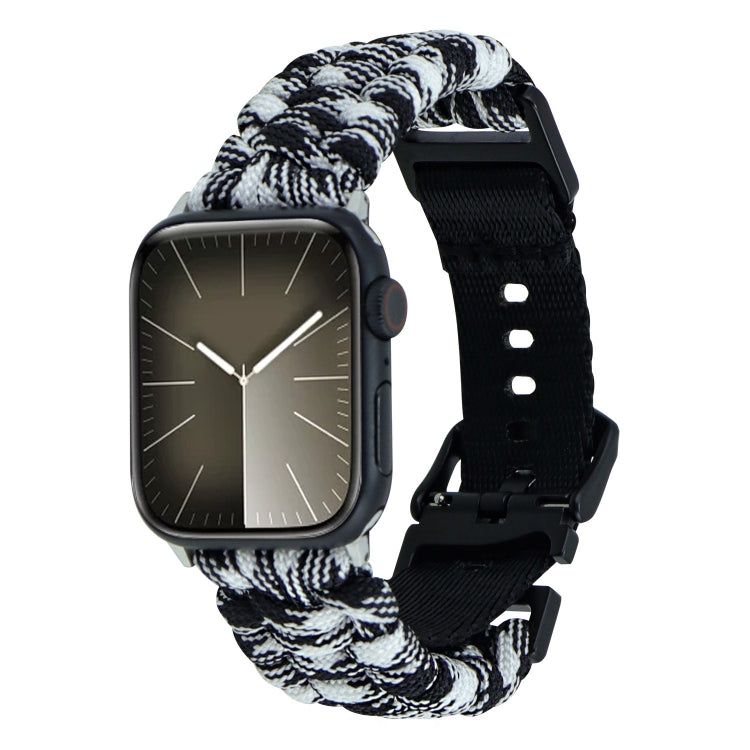 For Apple Watch Series 6 44mm Paracord Plain Braided Webbing Buckle Watch Band(Black White) by bashfashion