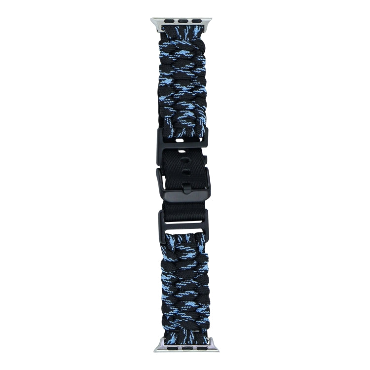 For Apple Watch Series 6 44mm Paracord Plain Braided Webbing Buckle Watch Band(Black Blue) by bashfashion