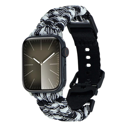 For Apple Watch Series 4 44mm Paracord Plain Braided Webbing Buckle Watch Band(Black White) by bashfashion