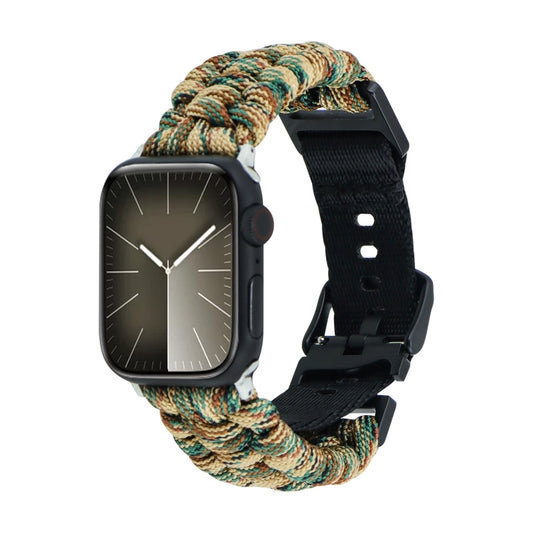 For Apple Watch Series 4 44mm Paracord Plain Braided Webbing Buckle Watch Band(Army Green Camouflage) by bashfashion